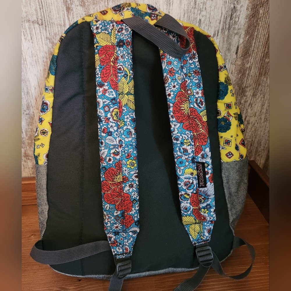 Jansport Floral Blue and Yellow Backpack - Picture 4 of 10